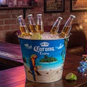 Corona Extra Vintage Y2K Tropical Parrott Extra Galvanized Metal Ice Bucket